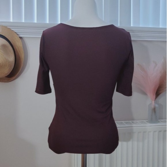 H&M Plunge Strappy Ribbed Burgundy Top- XS - Picture 2 of 7
